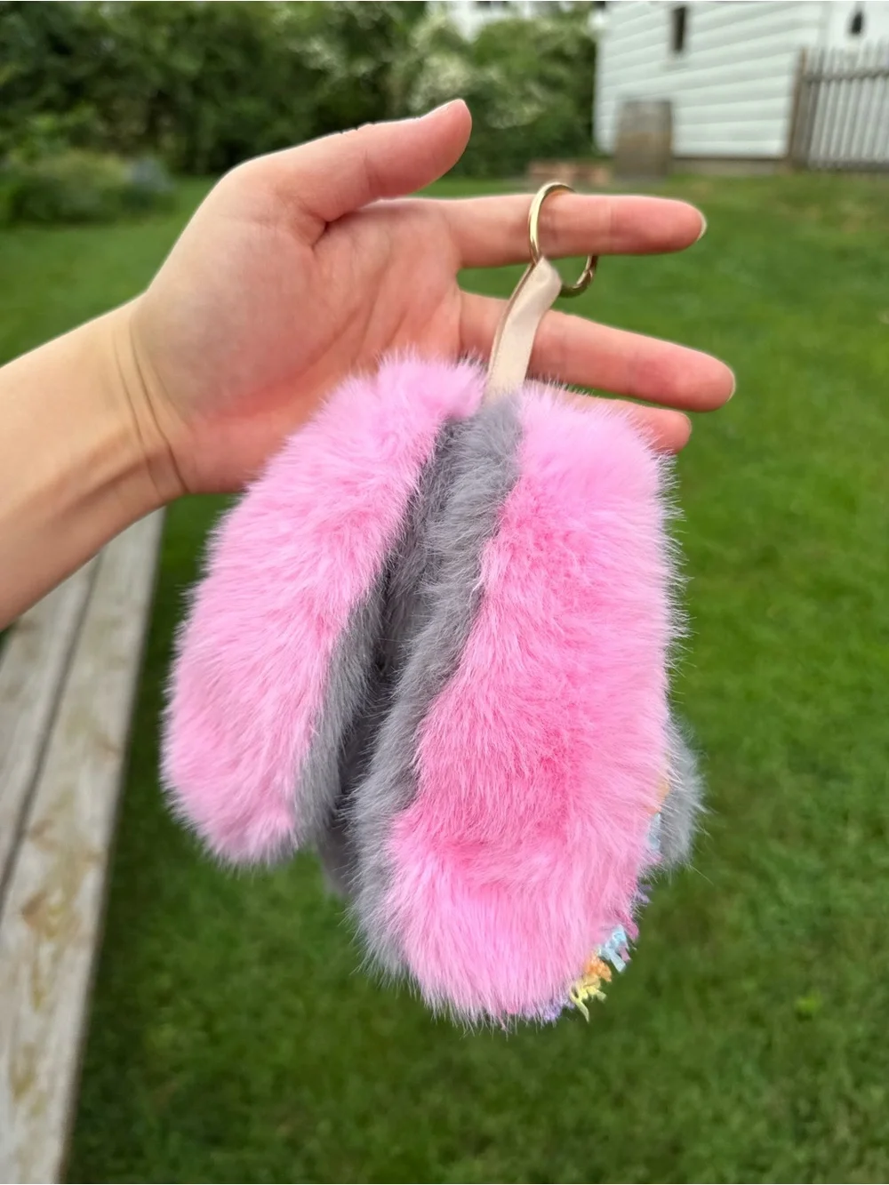 Plush Bunny Keychain-Baby Three Pink& Gray Cute Small Pet Accessory-Bag Charm